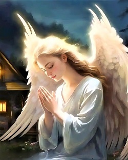 Praying angel performing a divine intervention is how we experience real life encounters with guardian angels.