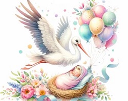 A baby stork holding a newborn baby is a depiction where my story begins about personal experience with an angel