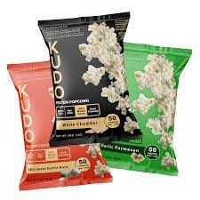 Three different flavor packs of Protein popcorn for a healthy snack alternative to regular popcorn.