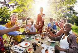 Summertime backyard entertaining with friends using excellent gadgets from Entertaining Gifts and Supplies.