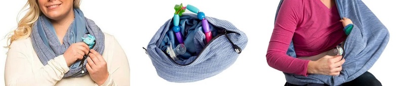 The functional scarf with pockets can be converted into a nursing-scarf for your baby.