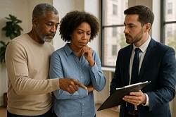 Elderly dark skinned couple learning about private inheritance planning without probate court intrusion