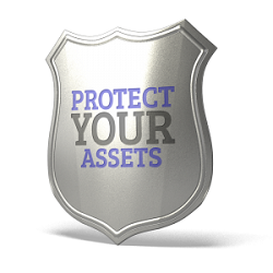 Protection shield with words "Protect Your Assets" with the best trust to avoid probate entirely with a Bulletproof Trust