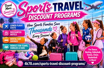 Young female athletes and sports families at an airport promoting how sports families save thousands on travel every season with discount travel programs for tournaments and team travel.