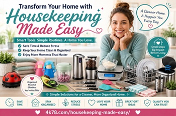 Transform your home with Housekeeping Made Easy featuring the best housekeeping gadgets to make cleaning easier, kitchen cleaning accessories, hands-free cleaning tools, and smart housekeeping solutions for a cleaner and more organized home.
