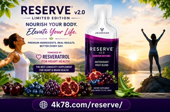 Reserve® v2.0 Limited Edition antioxidant fruit blend featuring Resveratrol for heart health, super fruits, and botanical extracts supporting vitality, healthy aging, and overall wellness.