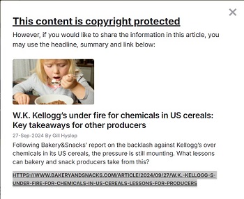 Summary Article on Kellogg's Under Fire for Chemicals in US Cereals. 