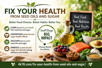Fix your health from seed oils and sugar with healthy food choices, learn seed oils and sugar health effects, avoid seed oils and sugar, and follow a seed oil and sugar free diet.