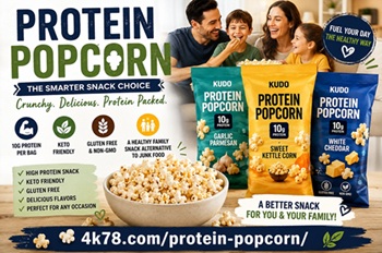 Protein popcorn with 10 grams of protein, a healthy popcorn snack and keto friendly high protein popcorn for families seeking a healthy alternative to junk food.